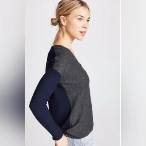 Madewell Kimball Colorblock Sweater Grey Navy Blue Size S - Picture 2 of 10